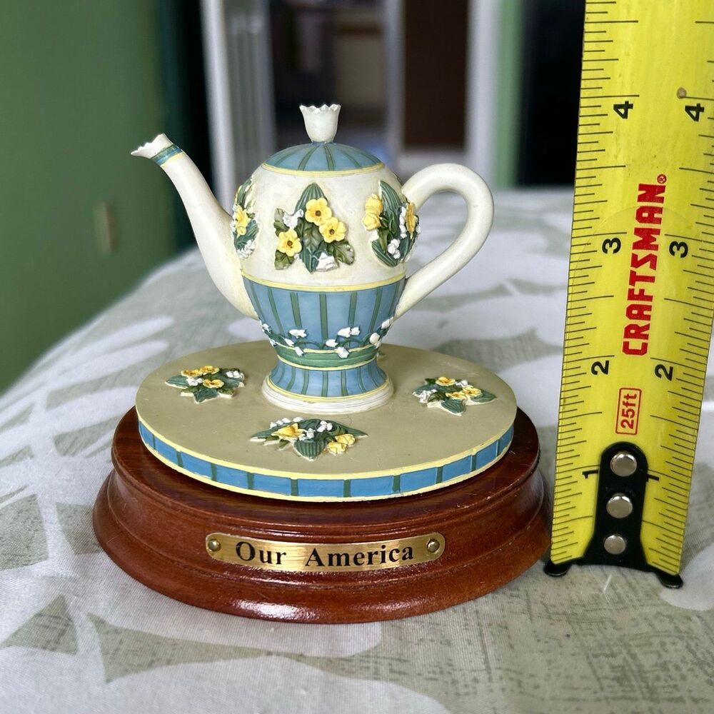 VTG Dainty Floral Elegant Teapot Kettle On Base Our American Unique Mini Decor - Picture 8 of 9